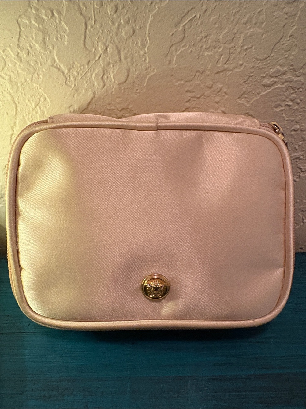 Vintage Versace Satin Cosmetic Pouch with Gold Medallion